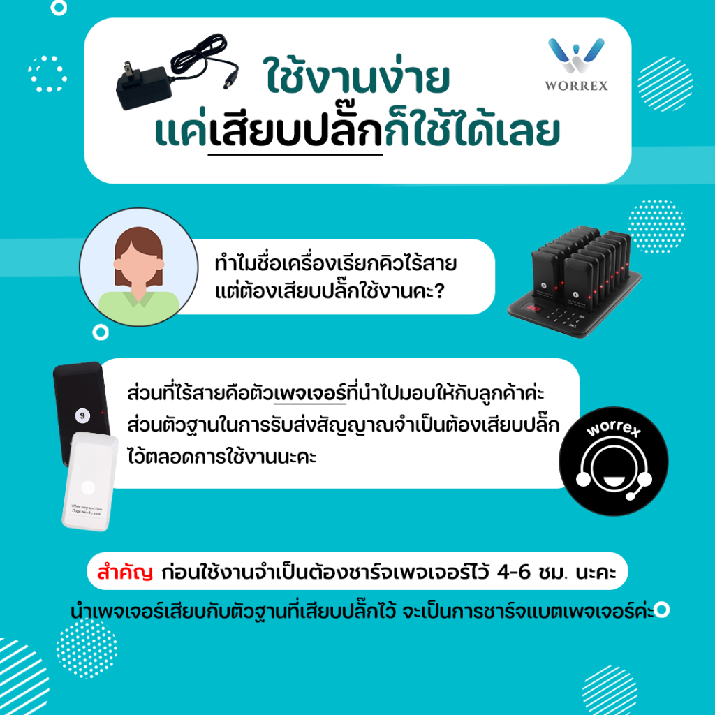WORREX เครื่องเรียกคิวไร้สาย จำนวน 16 คิว รุ่น W-BCT6911 สีดำ