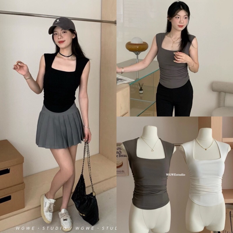เสื้อคอเหลี่ยมจับจีบย่นช่วงเอวรุ่น 8106 TAG:WG.WE