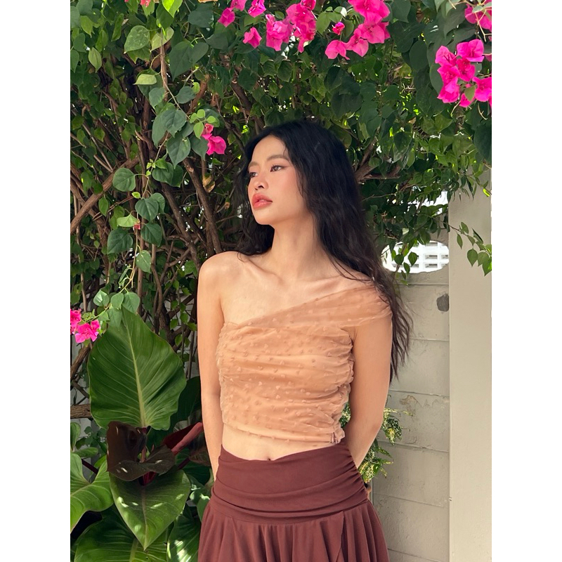 Halfdayoff.co - Heartbeat Top สีชมพูแถม Flower choker ฟรี!