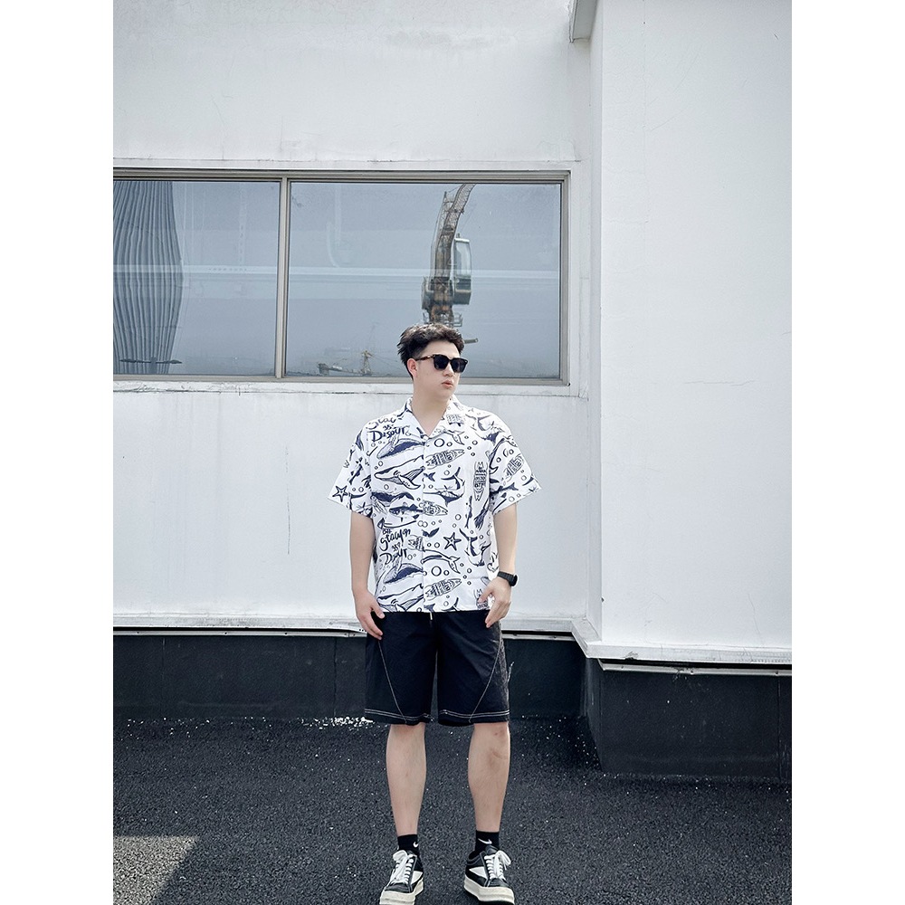 knowyou_เสื้อเชิ้ตไหมอีตาลีพิมพ์ลายปลาทะเลรอบตัว เตรียมไว้ใส่เล่นน้ำสงกรานต์เท่ๆ พร้อมส่ง