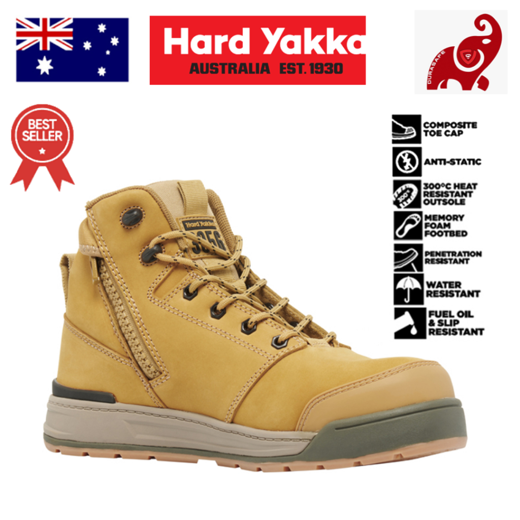 รองเท้าเซฟตี้ HARD YAKKA Y60327 3056 5-Inch Lace Side-Zip Safety Boot Wheat