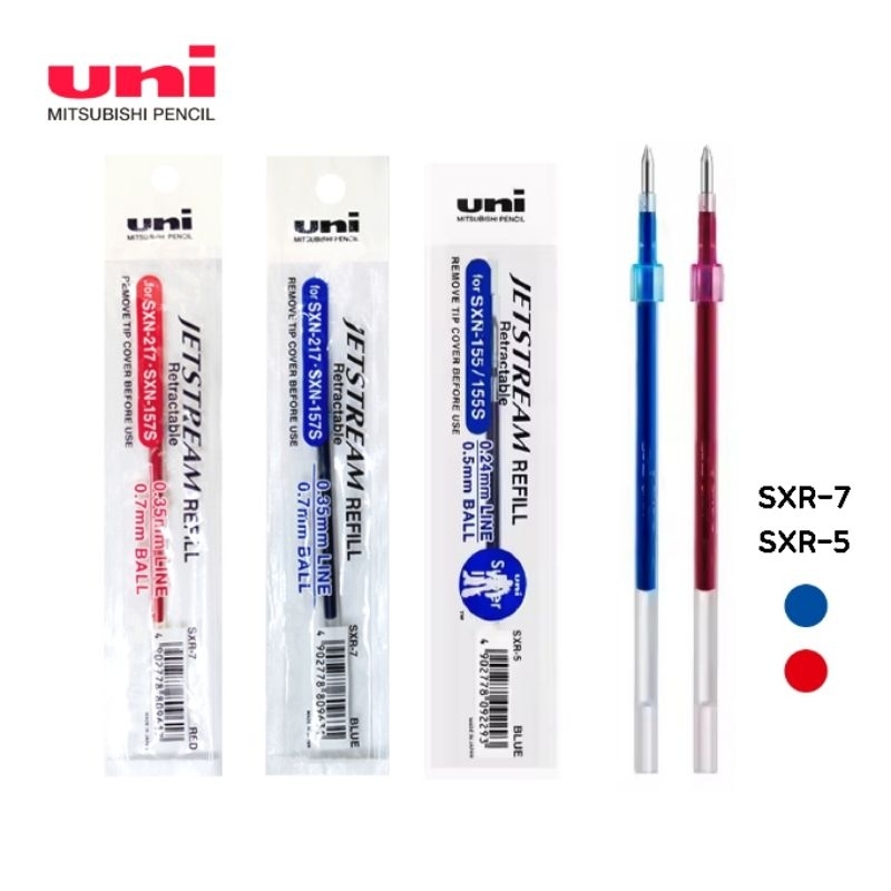 UNI ไส้ปากกาเจ็ทสตรีม รุ่น SXR-5, SXR-7 ขนาด 0.5 มม., 0.7 มม. หมึกน้ำเงิน และแดง (ราคาต่อ 1 ชิ้น)
