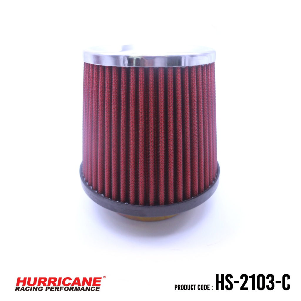 HURRICANE กรองเปลือยผ้าแดง & สแตนเลส ( ฐาน 6" สูง 6.5" ปาก 2.5" ) HS-2103-C (Gen2)