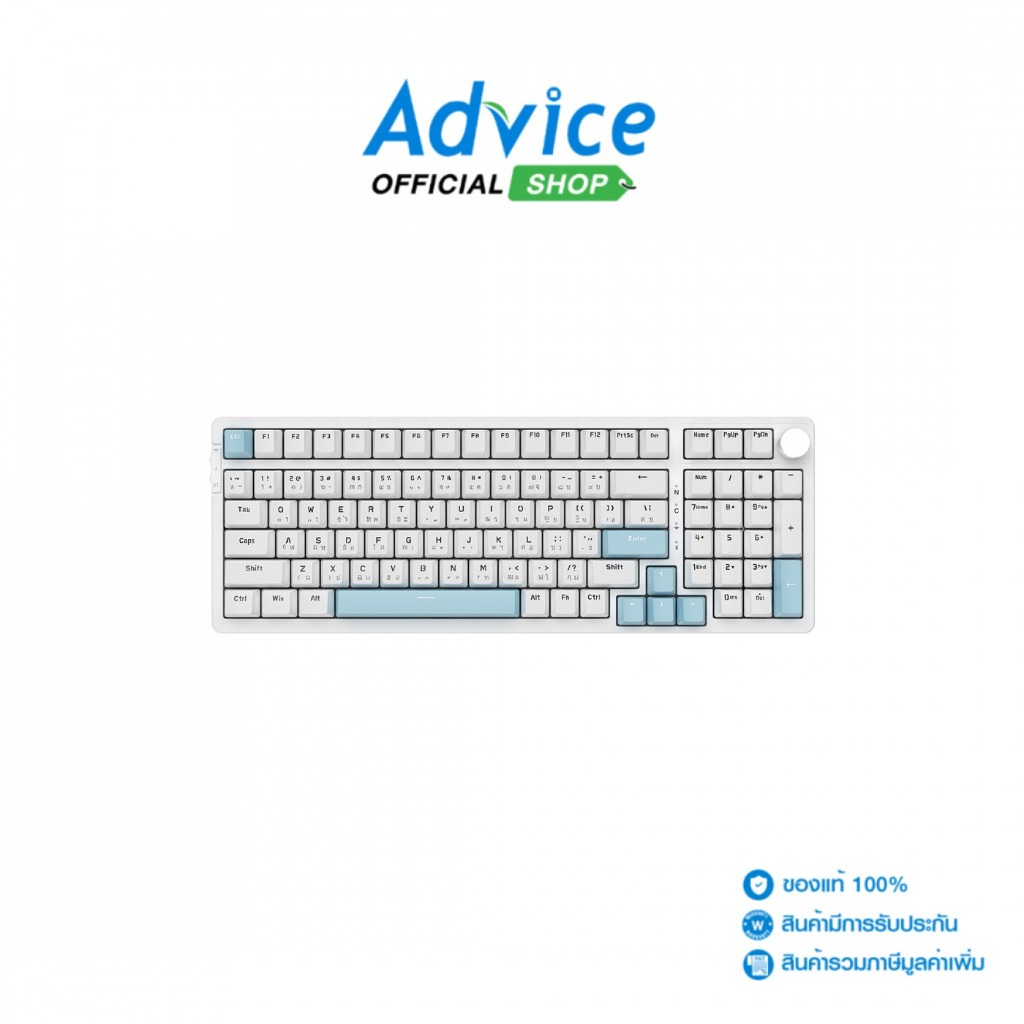 AJAZZ WIRELESS/BLUETOOTH KEYBOARD (คีย์บอร์ด) AK992 CLEAR WATER - RED SWITCH - A0161006