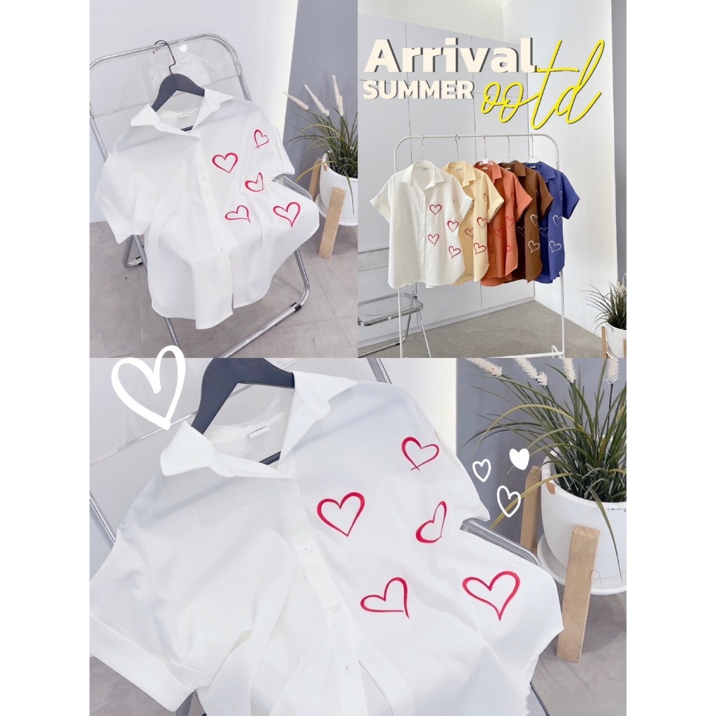 💕Love all around💕เสื้อเชิ้ตแขนสั้นสไตล์เกาหลี 💕แพทเทิร์นขายดีตลอดๆ เนื้อผ้า คือ เต็ม10 ไม่หักกกก