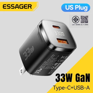 Essager 33W GaN จอแสดงผลดิจิทัล USB Typ C ที่ชาร์จเดินทาง PPS PD QC ชาร์จเร็ว 3.0 ชาร์จเร็ว ที่ชาร์จสําหรับ Samsung B02