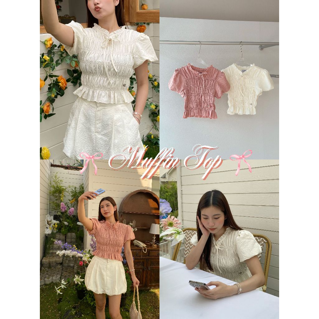 COPPER.BKK Muffin Topเสื้อคอระบายผูกโบว์ แขนตุ๊กตา สม๊อคทั้งตัว
