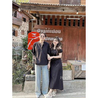 PEACH-รหัสPF2 Couple outfits เนื้อผ้าฝ้ายกดแยกชิ้น แม่กำปอง