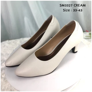 prettycomfort รองเท้าคัทชู ผู้หญิง ทรงหัวแหลม สูง2นิ้ว ส้นกันลื่นตอกมือ หนังพียู นิ่มใส่สบาย SM3327