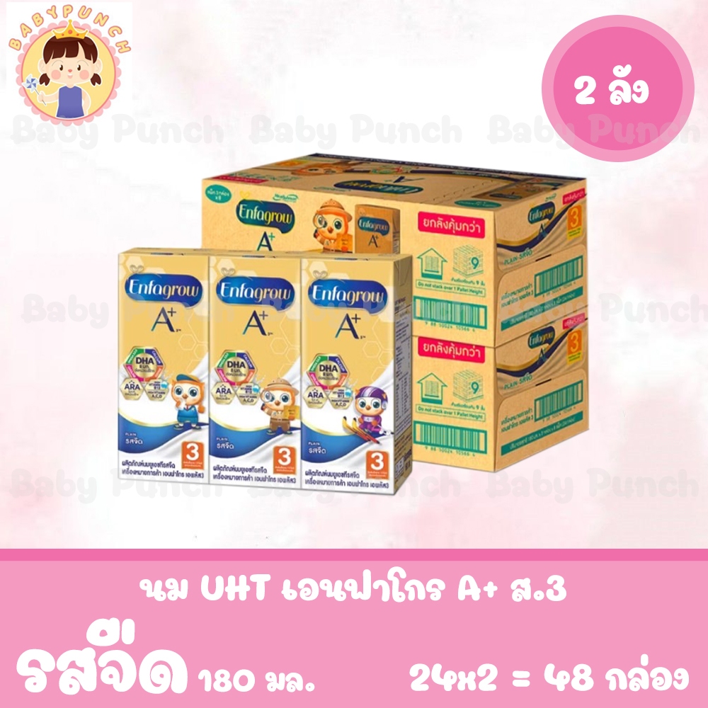 [เซต 2 ยกลัง] Enfagrow UHT Plain นมกล่อง เอนฟาโกร ยูเอชที สูตร3 ชนิดจืด 180 มล. ( ยกลัง 24/36 กล่อง X2 )