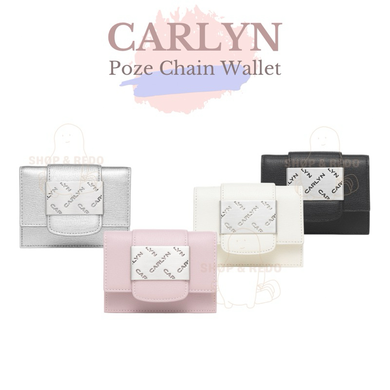 CARLYN Poze Chain Wallet กระเป๋าใส่บัตรหนังแท้ มีสายโซ่ ปรับได้ นำเข้าจากเกาหลีของแท้ 100%