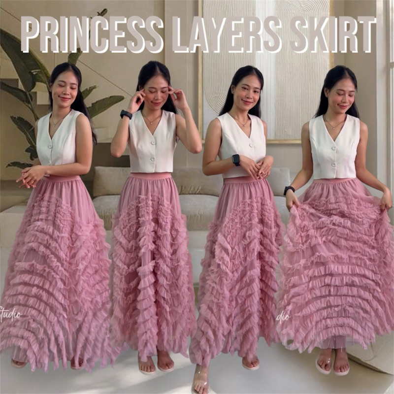 Princess layers skirt 01 กระโปรงยาวทรงพอง ดีเทลเย็บเลเยอร์หลานชั้น มี9สี