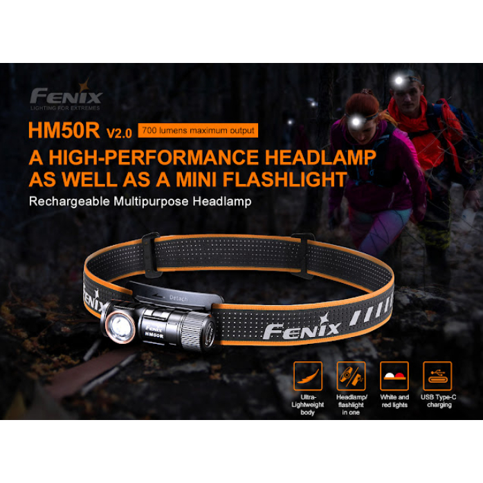 ไฟฉายคาดหัวFenix HM50R V2   คาดหัวแรงเล็กจิ๋ว  700 lm  คลิปที่บอดี้ เสียบติดตั้งเข้ากับ สายคาด และปล