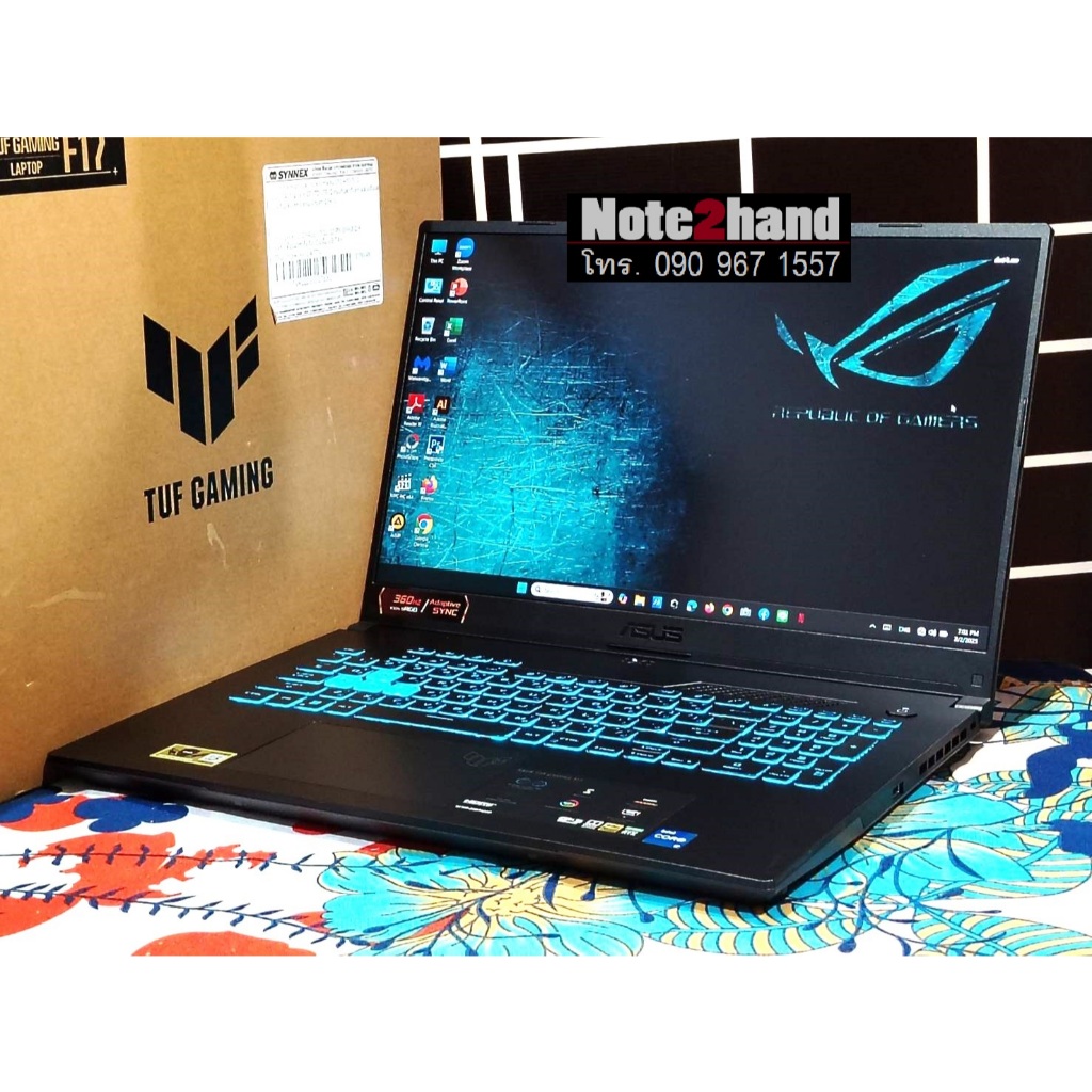 โน๊ตบุ๊คมือสอง ASUS Core i7-12700H จอ17.3”IPS 360Hz แรม32+NVMe 512+NVMe.2TB+RTX6GB+วินโดว์แท้