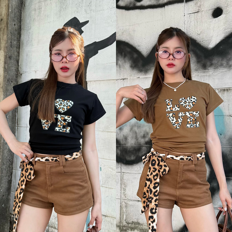 🌈SpinnyHouse🌈เสื้อเข้ารูป เสื้อยืดคอกลมแขนสั้น รัดรูป สกรีนลายเสือ 🌸 กรามูตัวแม่มาก ผ้ายืดยูนิ รุ่น กิมจิสกรีนtigerlove