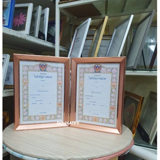 กรอบรูปสำหรับใส่ทะเบียนสมรส (เฉพาะกรอบรูป) ใส่ 2 ใบ **ด้านหน้าเป็นกระจกใส+หูแขวนผนัง+ขาตั้ง
