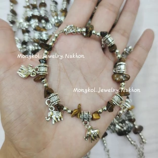 สร้อยข้อมือห้อยช้าง เงินล้วน สลับหินนำโชคสีต่างๆ