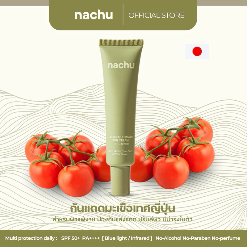 แนชชู กันแดดมะเขือเทศญี่ปุ่น SPF50+ PA++++ เหมาะกับผิวเป็นสิวแพ้ง่าย SPF 50 ผิวทุกประเภท