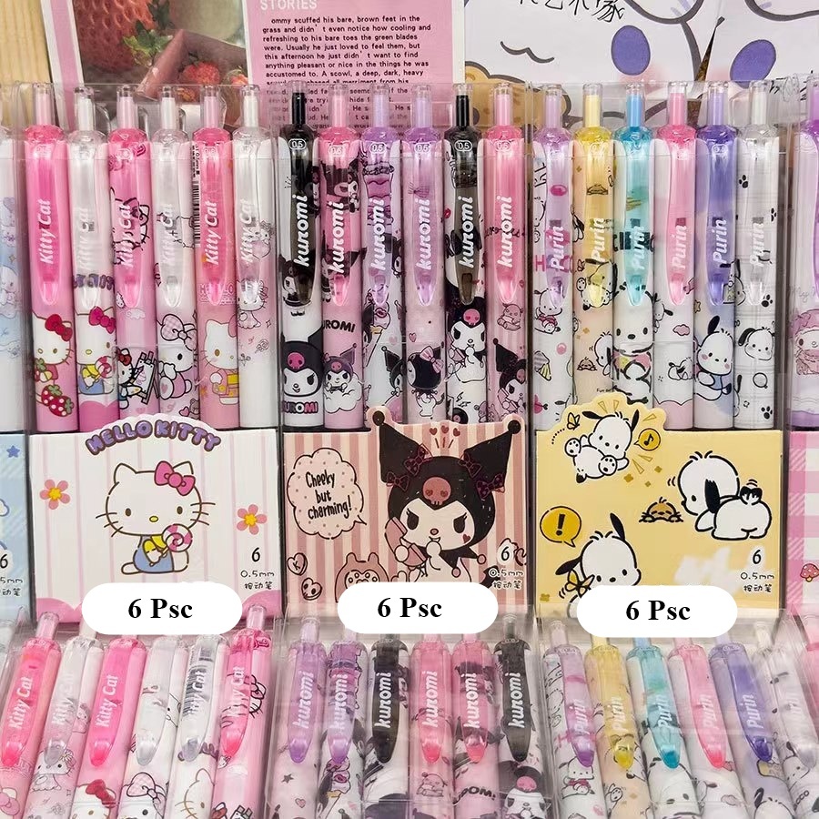 ปากกาหมึกเจล 0.5 มม. แพ็ค 6 ด้าม 6 แบบ หมึกสีดำ Sanrio Kuromi Melody Cinnamaroll KT 6 แบบ A03