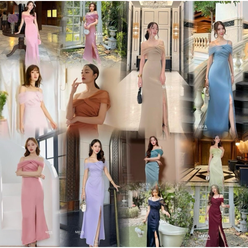 MAYA ชุดเดรสเปิดไหล่แต่งระบายพร้อมสายเดี่ยว2ข้าง