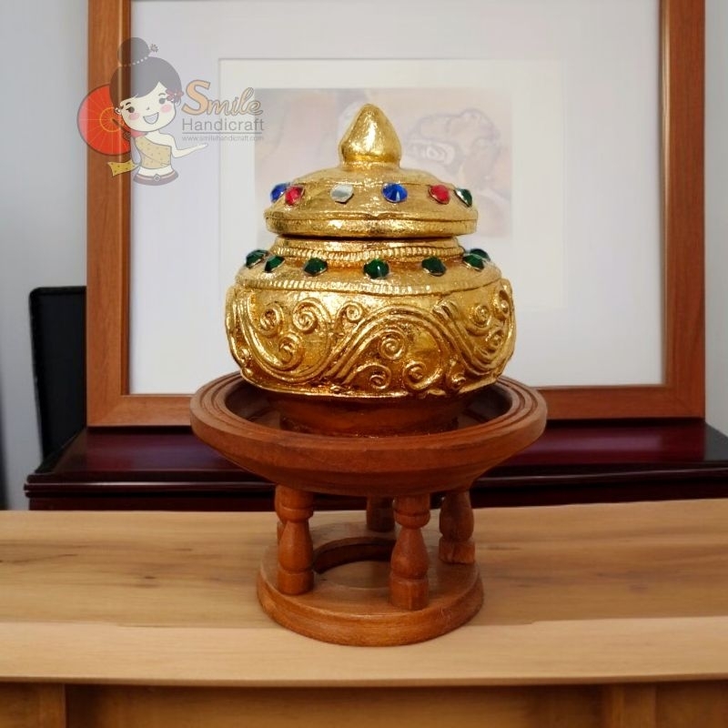 ผอบไม้ปิดทอง ผอบไม้ ผอบทอง ตลับใส่แป้งเจิม ตลับใส่พระธาตุ ของมงคล
