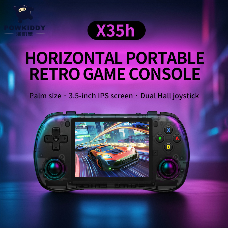 (แถมฟรี กระเป๋า+ฟิล์ม)เครื่องเกมพกพา Powkiddy 35H จอIPS 3.5นิ้ว 20,000เกม รองรับเกม PSP NDS N64 Ps1