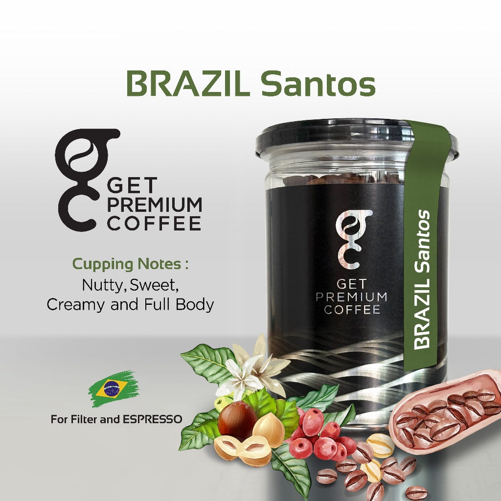 เมล็ดกาแฟ“GET SPECIALTY COFFEE”Brazil SantosNY2/3Finecup Natural 200g/PremiumCoffee-MediumDark Roast