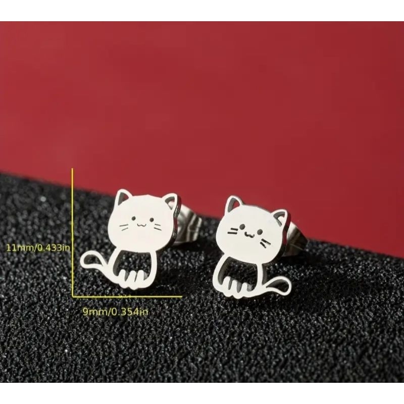 พร้อมส่ง 😸 Kawaii Cat เครื่องประดับ : ต่างหูรูปน้องแมว ราคาต่อ 1 คู่ มี 4 สี (ทอง,เงิน,โรสโกลด์,ดำ)