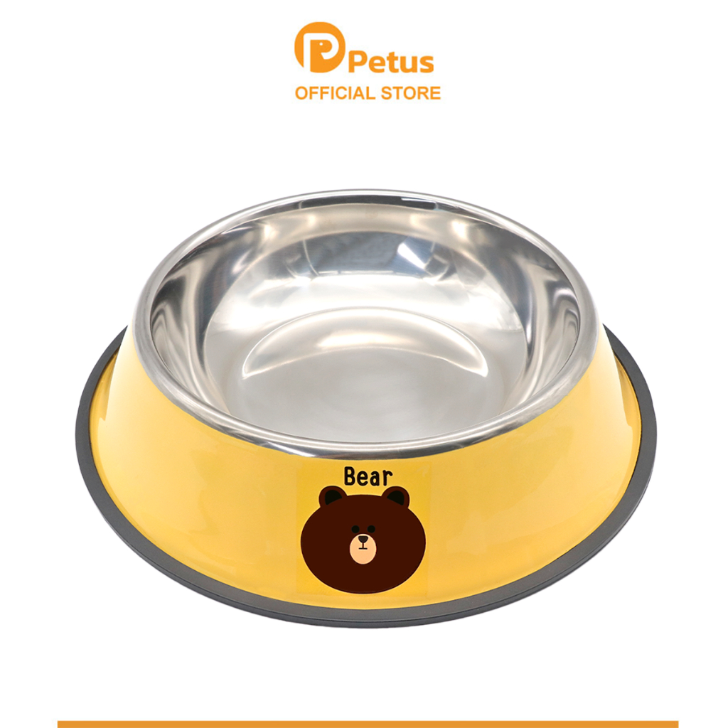 Petus ชาม ชามใส่อาหาร สุนัข แมว ชามสัตว์เลี้ยง ชามสแตนเลส มีขอบยางกันลื่น  Steel Pet Basin