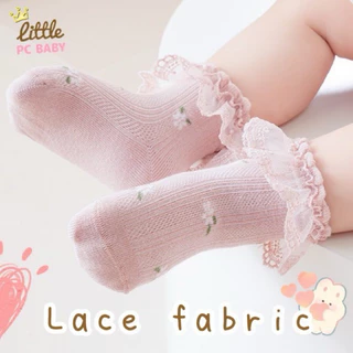 Little pcbaby ถุงเท้าแต่งระบายลูกไม้ ถุงเท้าเด็กอ่อน2-10เดือน (รุ่นlittle sakura)🛵พร้อมส่ง🛵