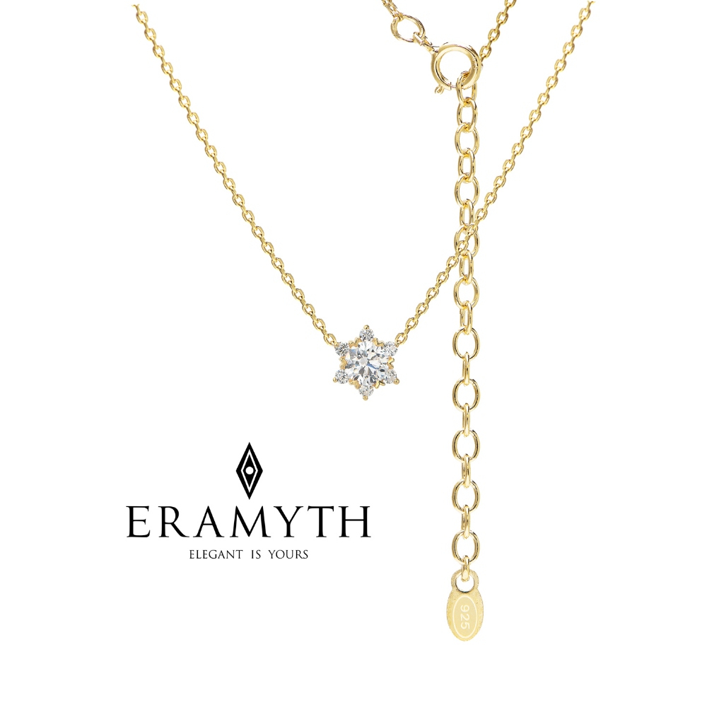 Eramyth Jewelry: สร้อยคอพร้อมจี้  เงินแท้925 ชุบสีทอง ฝั่งเพชรสวิสCZ ดีไซน์ดอกไม้ SJ-0135-G01(พร้อมส