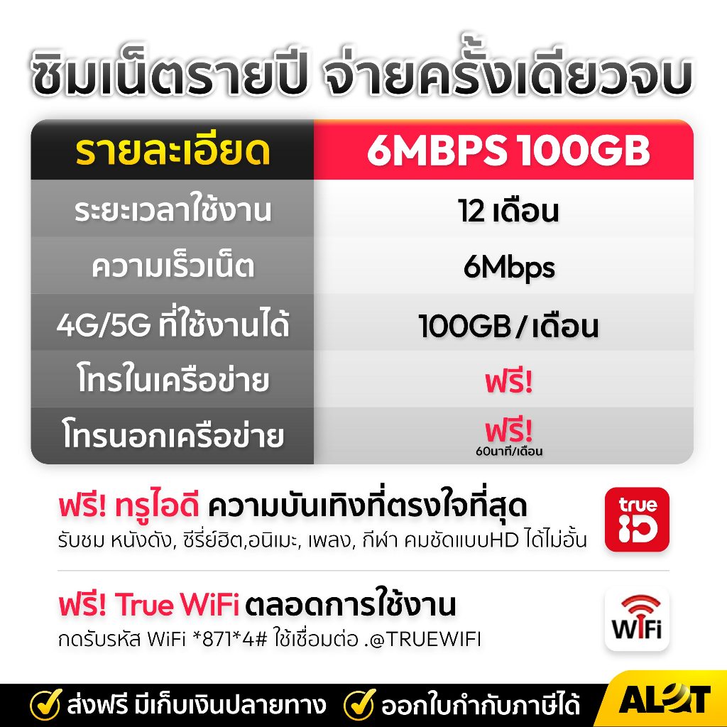 [ ซิมรายปี True 6Mbps 100GB /เดือน เลือกเบอร์ Set2 ] ซิมเน็ตทรู ใช้งานได้ 1ปี โทรฟรี ทรู ดีเเทค Simเทพ 5G ซ - รูปที่ 2