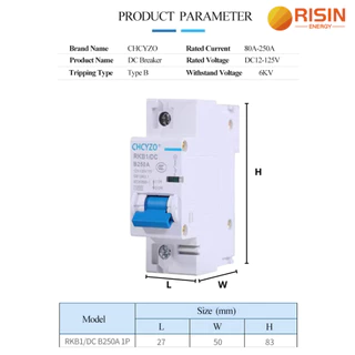 เบรกเกอร์ DC มอเตอร์ไซค์ไฟฟ้า โซล่าเซลล์ สวิทช์แบตเตอรี่ Type B Circuit Breaker DC1P B50A-B200A 12-125V