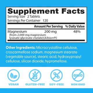 Doctor’s Best Magnesium 200mg – High Absorption Lysinate Glycinate, 240 Tablet (No.748)