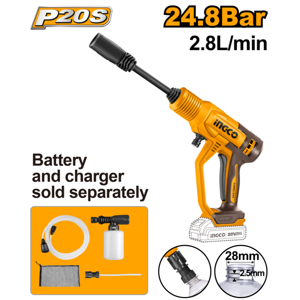 INGCO เครื่องฉีดน้ำแรงดันสูงแบบไร้สาย 20V รุ่น CPWLI2036