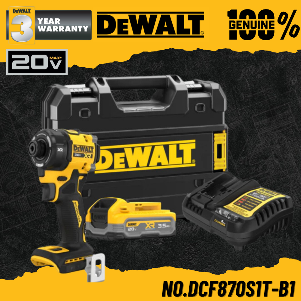 DEWALT ไขควงกระแทกไร้สาย BL MOTOR XR 20V Max พร้อมแบตเตอรี่ Powerstack 3.5AH No.DCF870S1T-B1