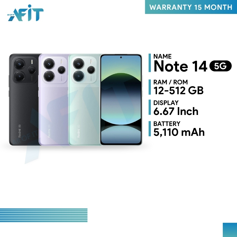 Redmi Note 14 5G (8/256GB) (12/512GB) หน้าจอ 6.67นิ้ว FHD+ แบต 5110 mAh ชิปเซ็ต Dimensity7025-Ultra
