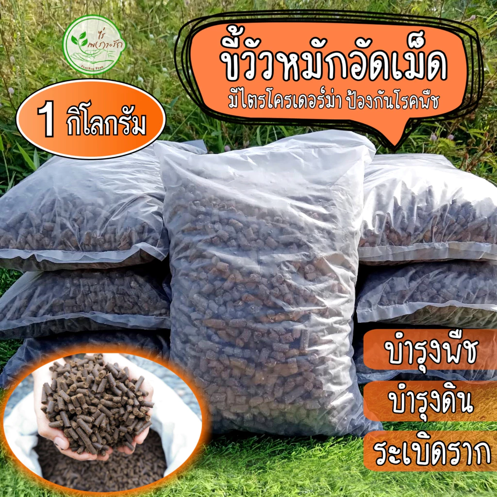 ขี้วัวอัดเม็ดอย่างดี ผสมไตรโครเดอร์ม่าป้องกันโรคพืช ขี้วัวหมัก EM อัดเม็ด มูลวัว ขี้วัว ธาตุอาหารสูงบำรุงพืชระเบิดราก