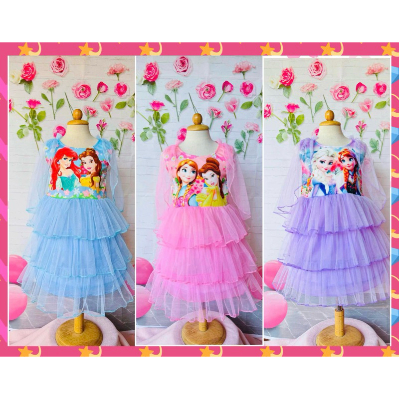 ชุดเจ้าหญิง ชุดเด็กเด็ก คลุมไหล่ 3ชั้น น่ารัก 2-7 ขวบ(021)