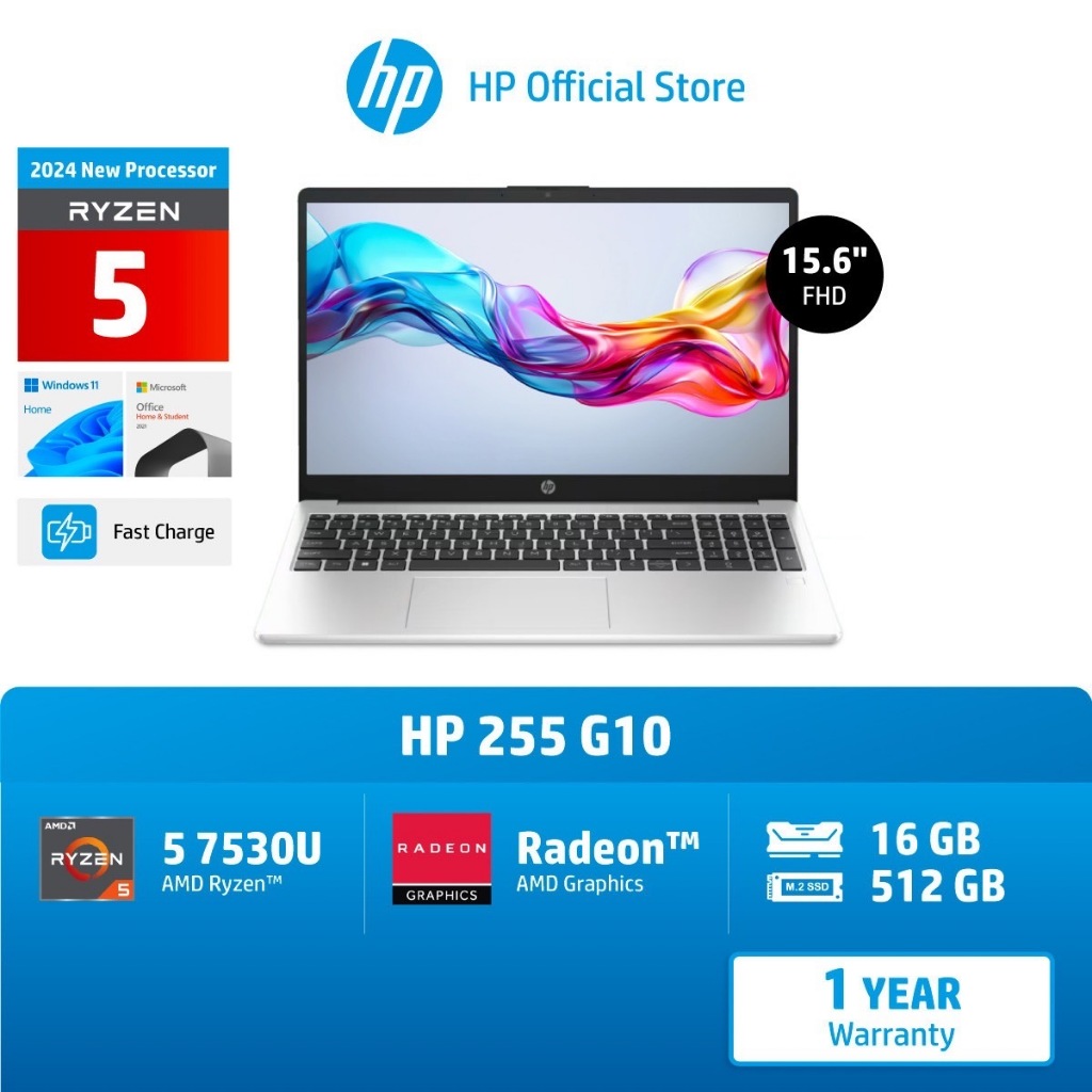 HP Notebook 255 R5 7530U/ AMD Radeon/ 16GB/ 512GB/ Win11/ 1Yrs