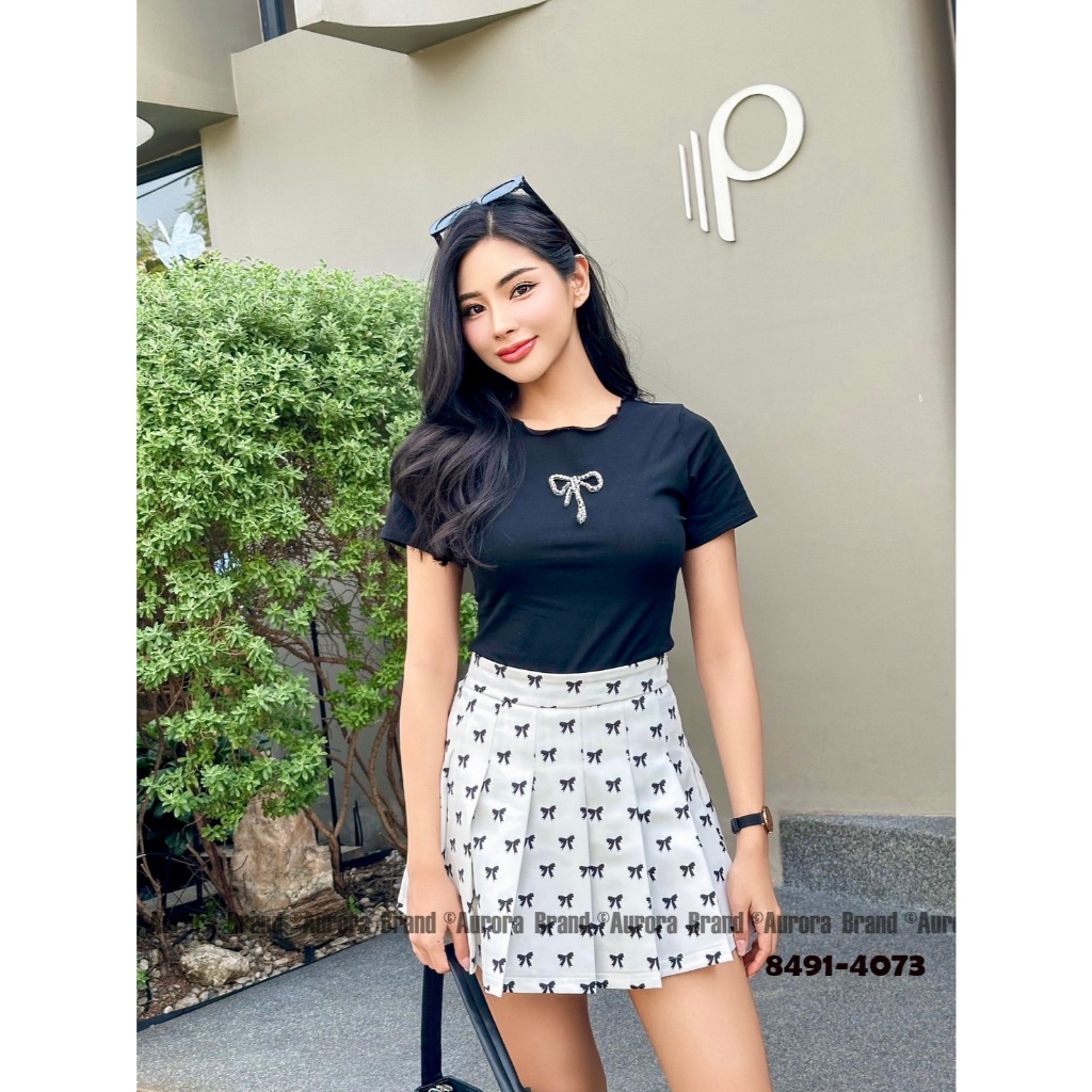 Aurora Brand 8491-4073 ชุดเซต เสื้อยืด แมทช์ กระโปรงจีบรอบ