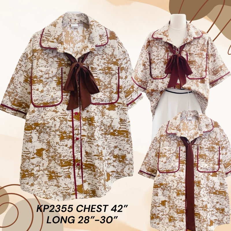 เสื้อเชิ้ตแขนสั้นลายดอกสไตล์เกาหลีตัวนี้แต่งกุ้นทั้งตัวมีแถมโบว์เล็กๆให้ด้วยนะคะ 2355