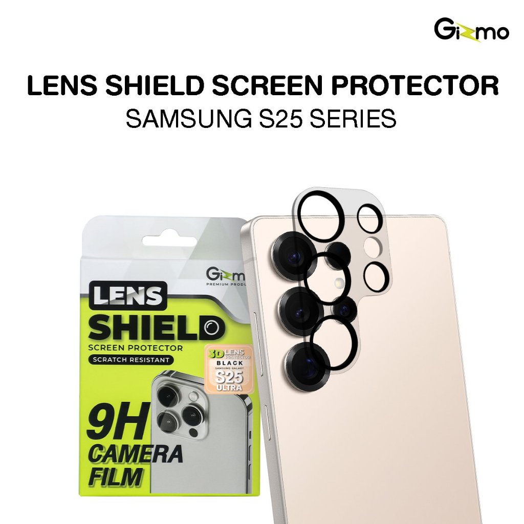 Gizmo รุ่น S25 / S25+ / S25 Ultra ฟิล์มกระจกกันเลนส์ แบบเต็มแผ่นขอบดำ รุ่น GL-002 HD Lens Shield Cle