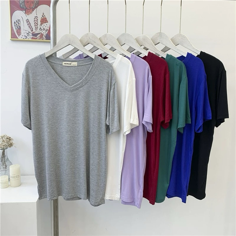 พร้อมส่ง 🔥เสื้อยืด (แขนสั้น)ผ้านิ่มเรย่อน คอVอก44-ถึง 54มีสีให้เลือกมากมาย