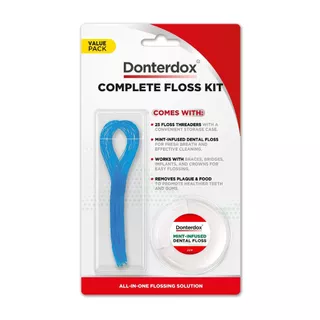 Donterdox - ชุดห่วงนำไหมขัดฟันและไหมขัดฟัน รุ่น Complete Floss Kit - ห่วงนำไหมขัดฟัน 25 ชิ้น และ ไหมขัดฟัน 25 เมตร