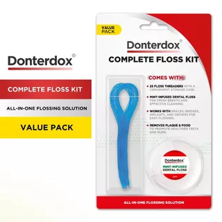 Donterdox - ชุดห่วงนำไหมขัดฟันและไหมขัดฟัน รุ่น Complete Floss Kit - ห่วงนำไหมขัดฟัน 25 ชิ้น และ ไหมขัดฟัน 25 เมตร