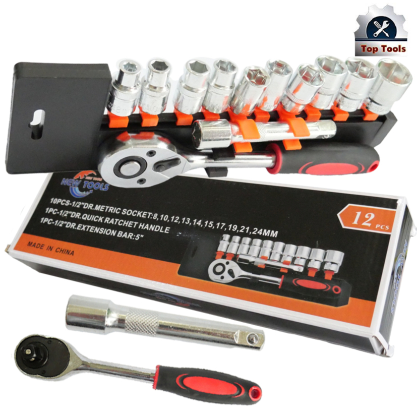 NEW TOOLS ชุดบล็อก ชุดประแจบล๊อค (เบอร์ 8-24 mm) 12 ชิ้น ขนาด 1/2 สินค้าเป็นเหล็กเกรด CR-V JAPAN BRA