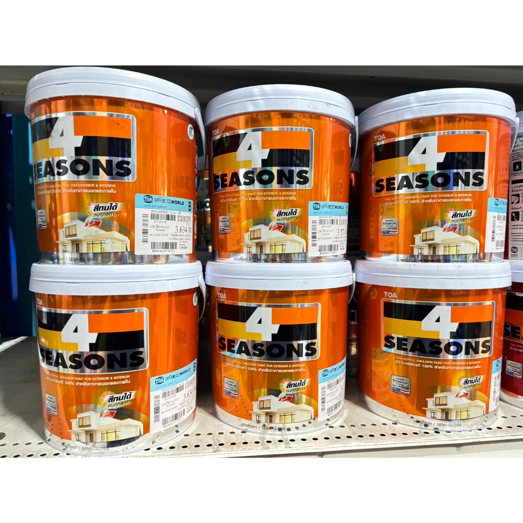 สีทาบ้านโฟร์ซีซั่นส์ 4Season กึ่งเงา Semi Gloss สีผสมใหม่ เช็ดล้างได้ ภายนอกและใน 3.785ลิตร ราคาถูก