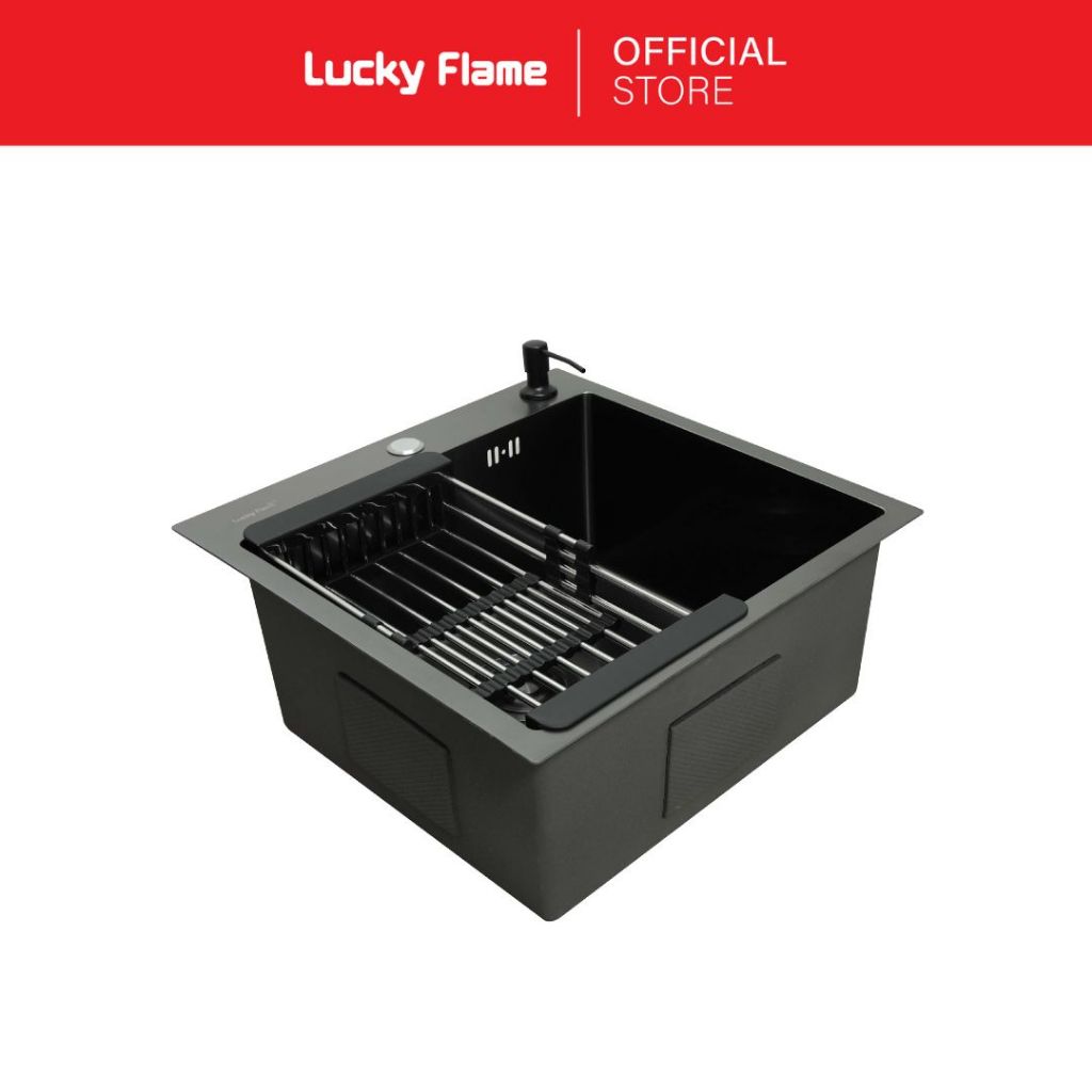 [ส่งฟรี] Lucky Flame ซิงค์ล้างจาน เคลือบ PVD รุ่น EUB-0551 สีดำ 1 หลุม ไม่มีที่พักจาน