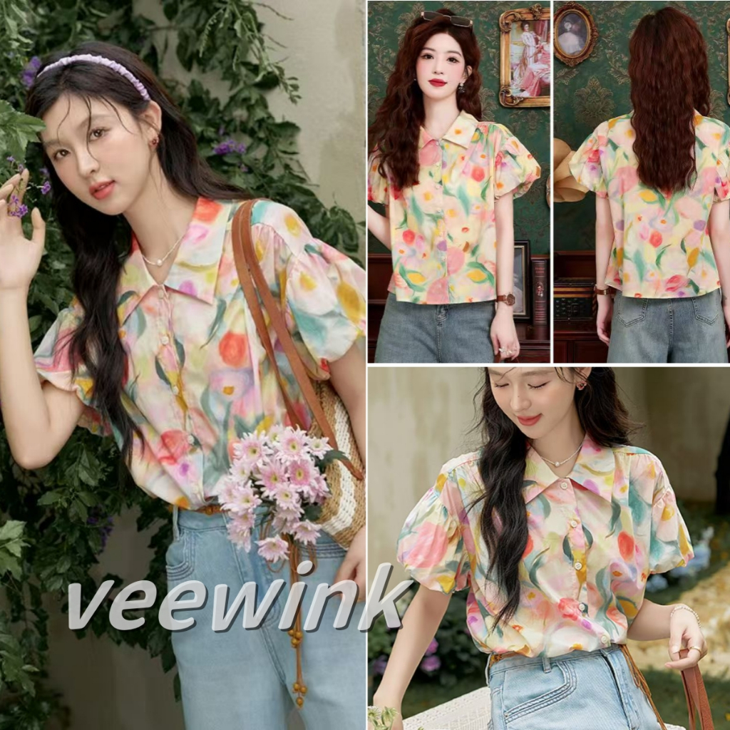 Veewink เทศกาลสงกรานต์ เสื้อฮาวาย แขนสั้น ลายดอกวินเทจ Oversize ผ้านิ่มใส่สบาย ไม่ร้อน Songkran